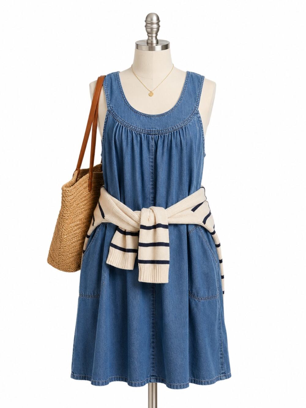 Vintage Denim Jumper Dress Pinafore Apron Dress Cotton USA Made Womens 17 18